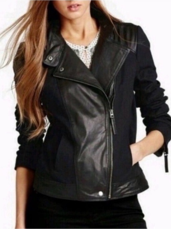 Lucky Brand Jackets & Blazers - Lucky Brand Goat Leather Trim Moto Zip Up Jacket